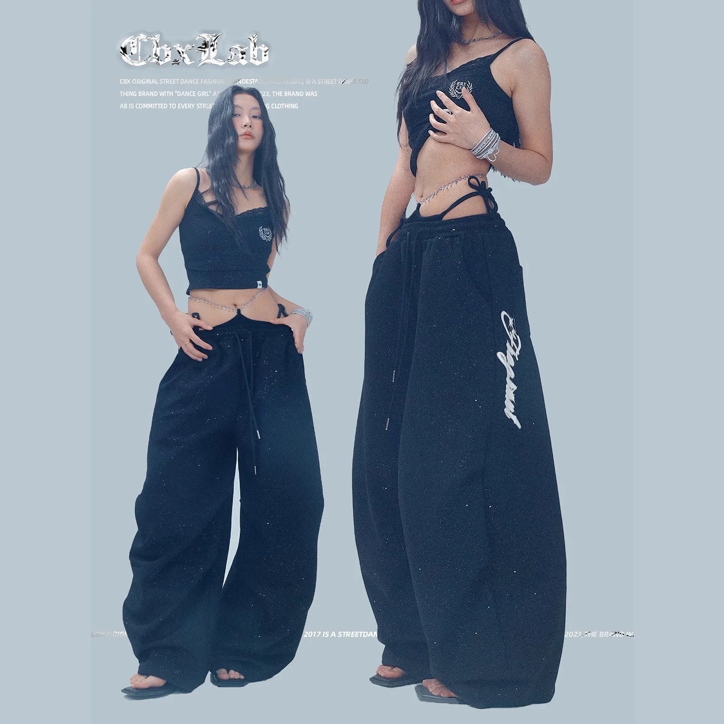 CBXLAB Street Dance Women' sFlash Silver bikini with a sexy waistband, hot girl long pants, jazz European