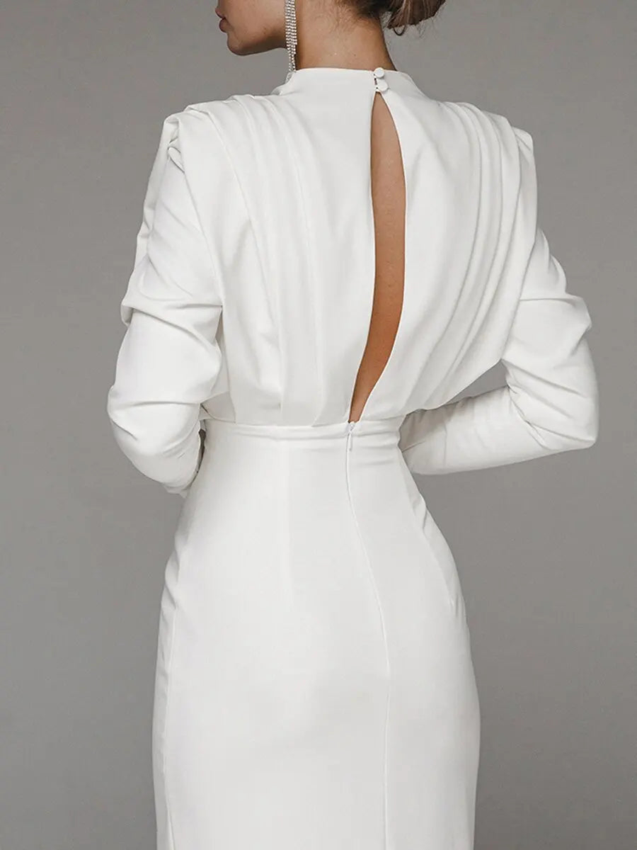 Half High Collar Slit Dresses for Women Casual Long Sleeve Solid Long Abaya Spring Summer Muslim Drsss Women Party Evening Dress