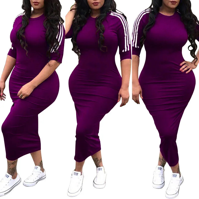 Summer Elegant Dress for Women 2022 Fashion Casual Half Sleeve Stripe O Neck Mid Female Bodycon Dress vestidos