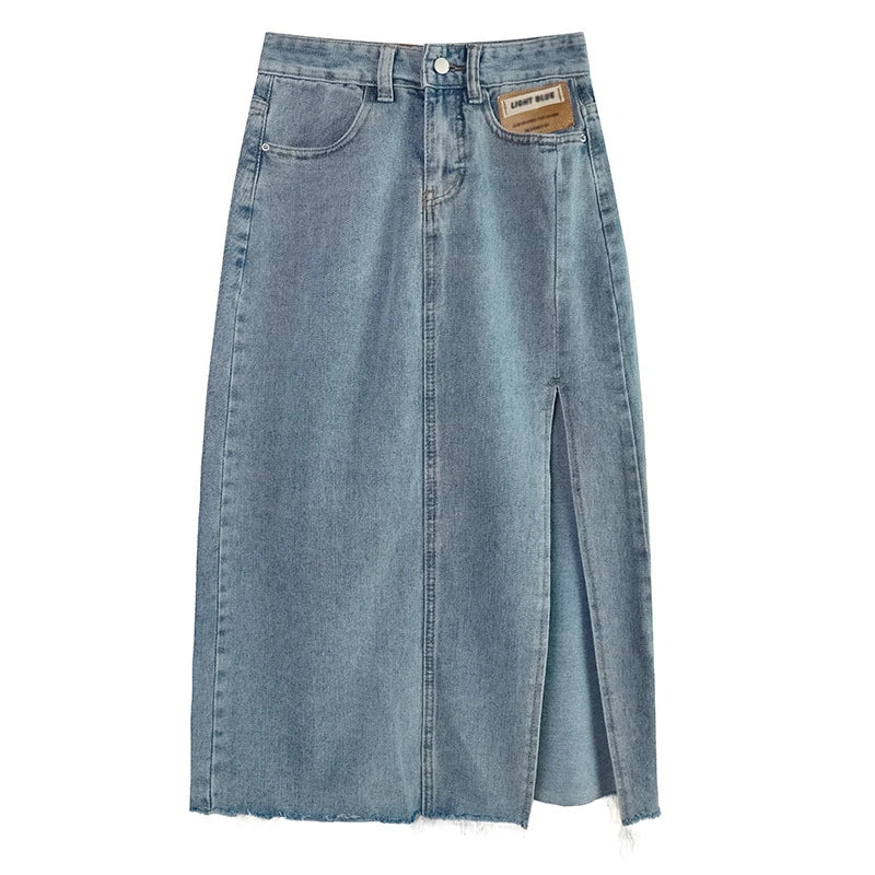 Women's Denim Skirts Summer 2024 Slim Sexy Split Long Skirt High Waist Fashion Blue Solid Color Y2K Jean Skirt for Women