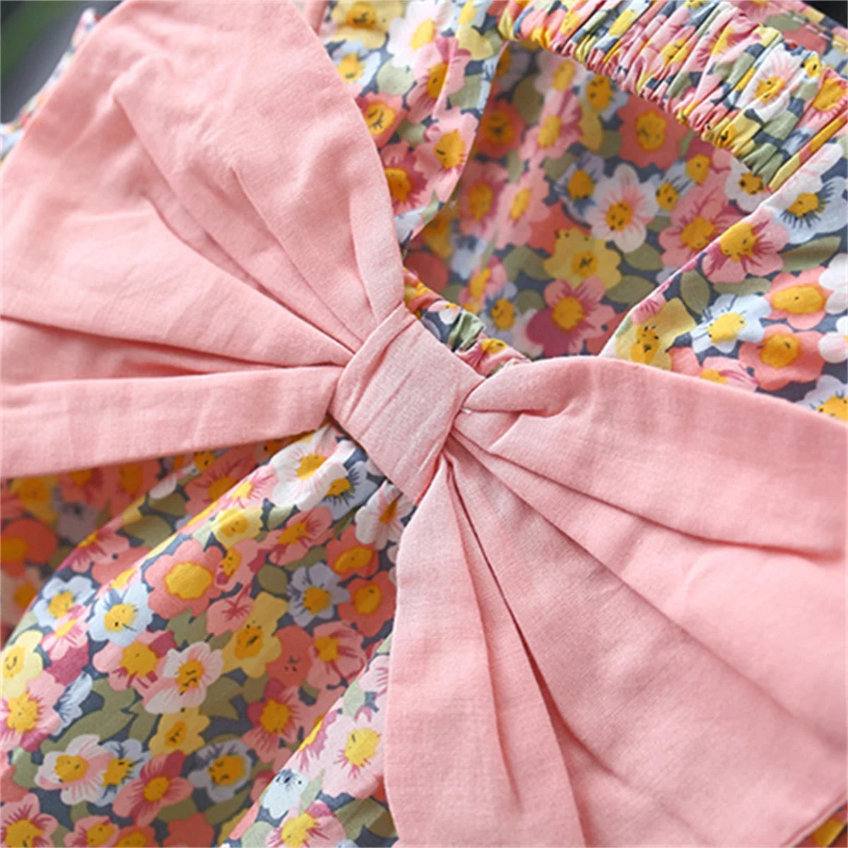 Summer Girl'S Suspender Dress Baby Girl Korean Version Bow Floral Print Lace Small Flying Sleeve Princess Dress