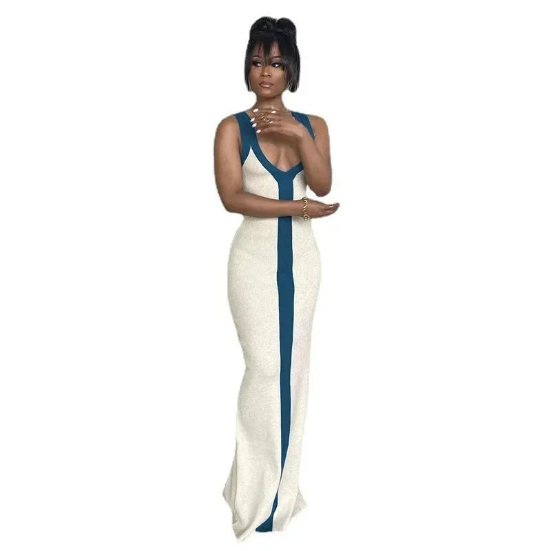 2025 Y2K INS Clothes Elegant Strap Sleeveless High Waist Slit Bodycon Evening Dress Sexy V Neck Corset Party Dress for Women