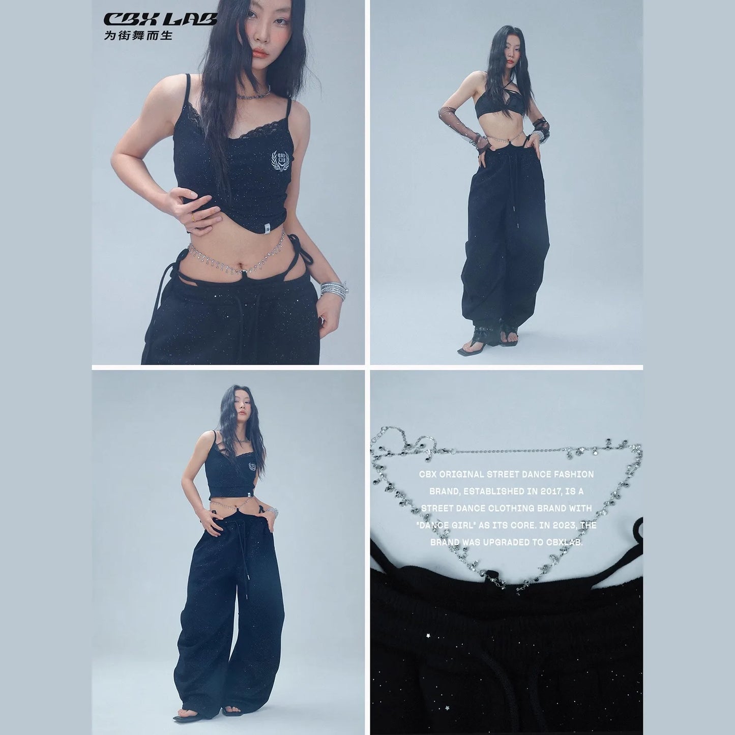 CBXLAB Street Dance Women' sFlash Silver bikini with a sexy waistband, hot girl long pants, jazz European
