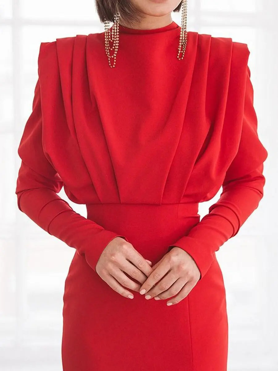 Half High Collar Slit Dresses for Women Casual Long Sleeve Solid Long Abaya Spring Summer Muslim Drsss Women Party Evening Dress