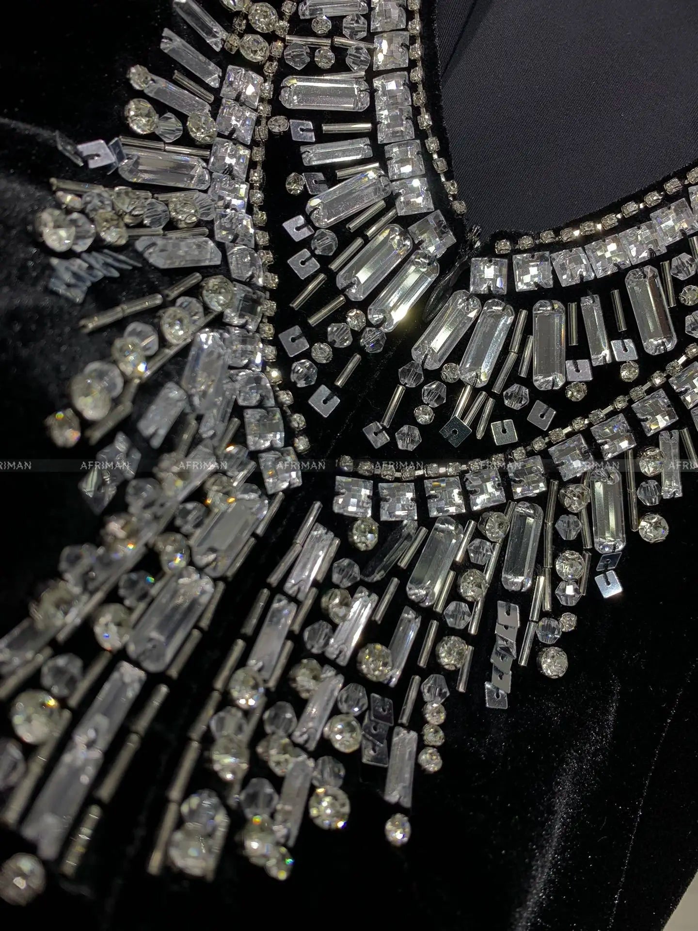 Women Heavy Rhinestone Bead Sexy Backless High Neck Waist Bag Hip Slimming Velvet Long Dress
