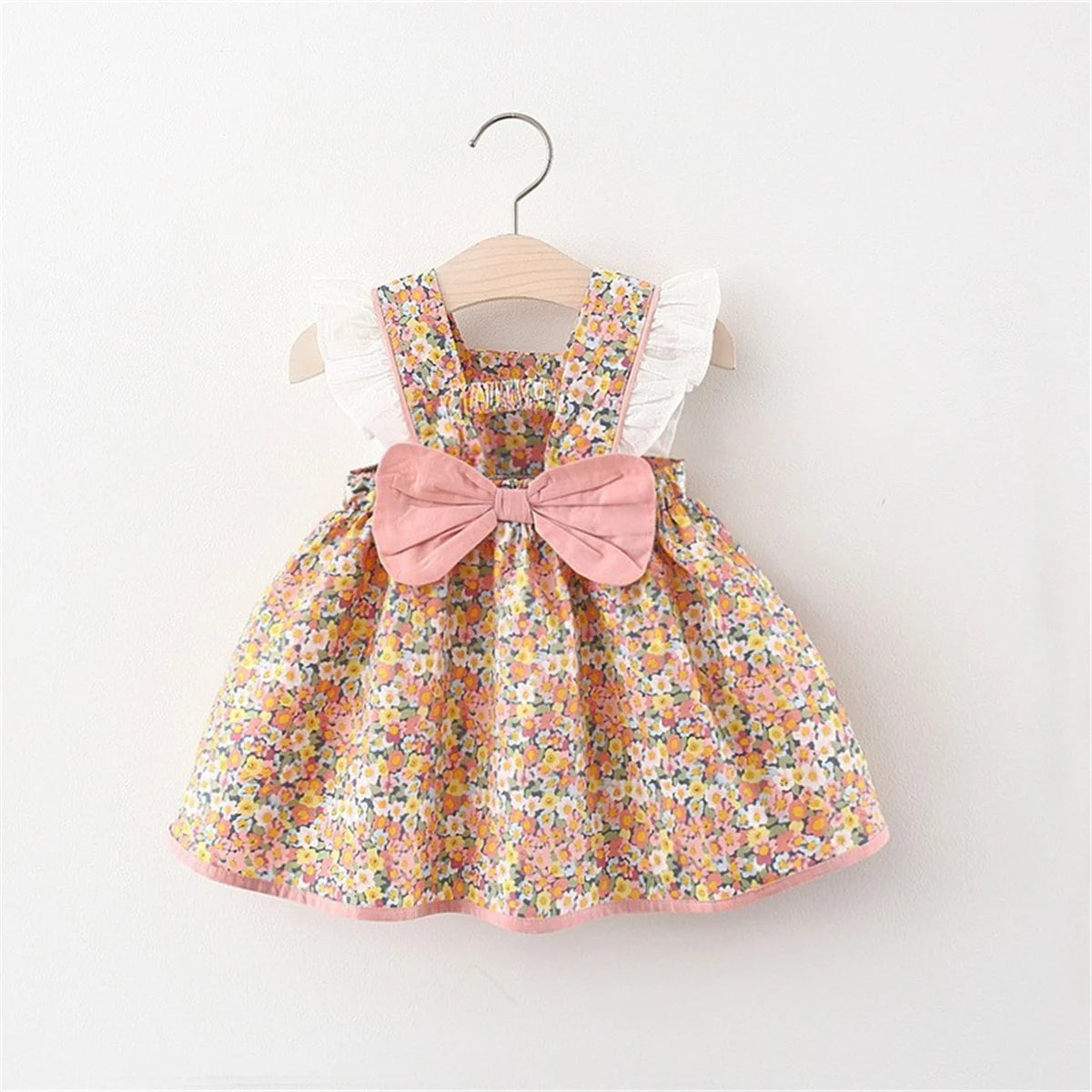 Summer Girl'S Suspender Dress Baby Girl Korean Version Bow Floral Print Lace Small Flying Sleeve Princess Dress