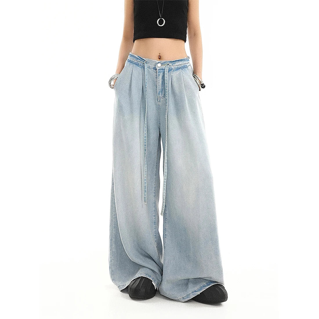 2025 Summer New Drape Wide Leg Jeans Elastic Versatile Ins Trendy Versatile Trousers Harajuku Jeans for Women Denim Pants