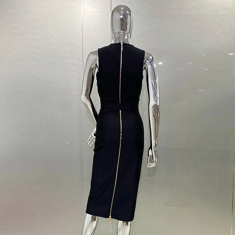 Mia Muse Dresses Summer Sexy Mature Vibe Plain Sleeveless Plunge Neck Below Knee Wrap Dating Dress 2025 for Women