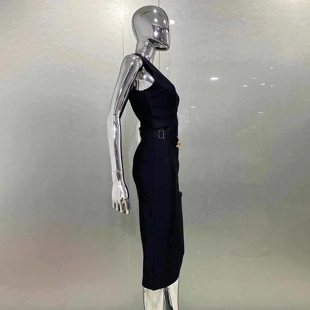 Mia Muse Dresses Summer Sexy Mature Vibe Plain Sleeveless Plunge Neck Below Knee Wrap Dating Dress 2025 for Women