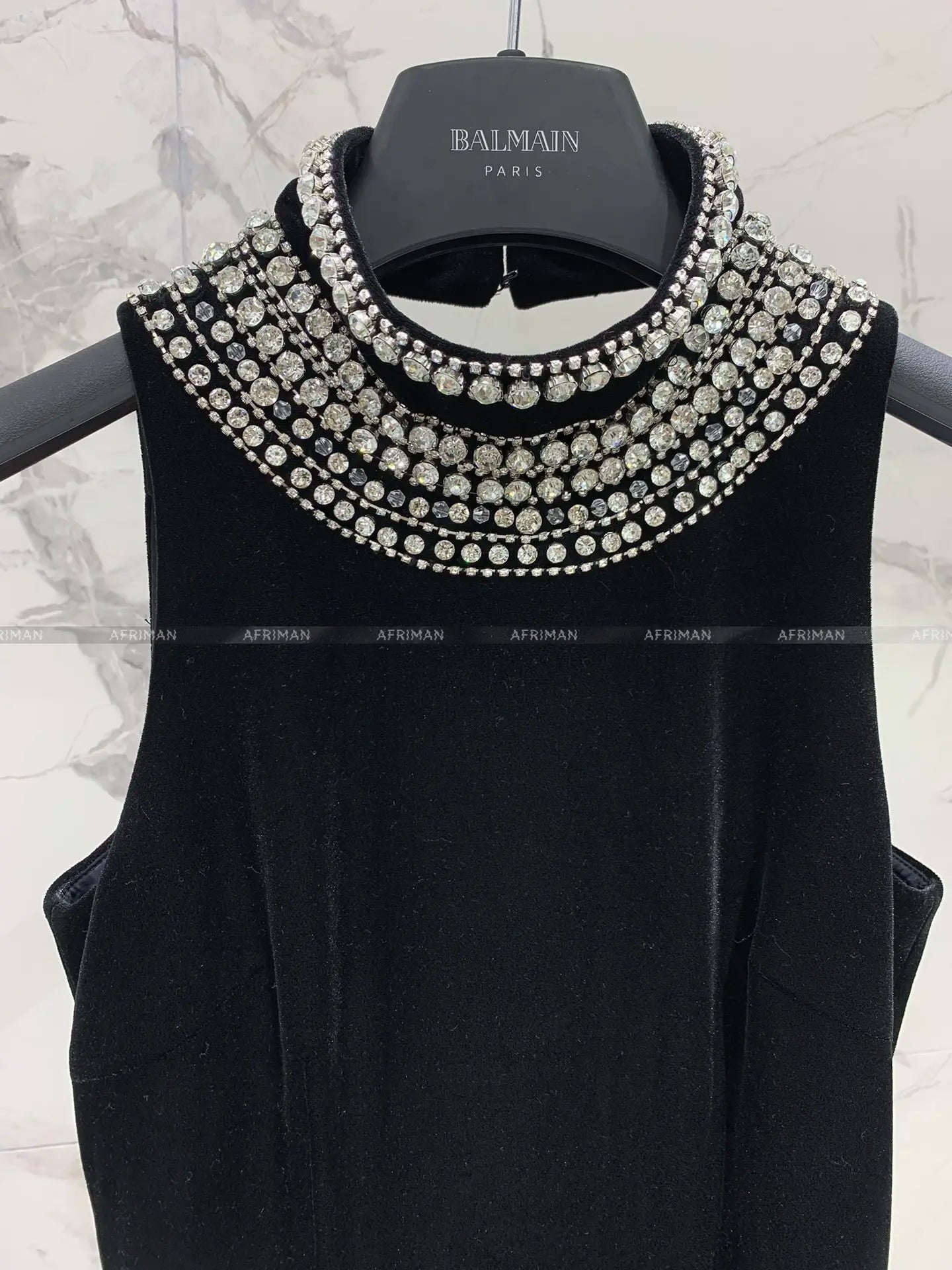 Women Heavy Rhinestone Bead Sexy Backless High Neck Waist Bag Hip Slimming Velvet Long Dress