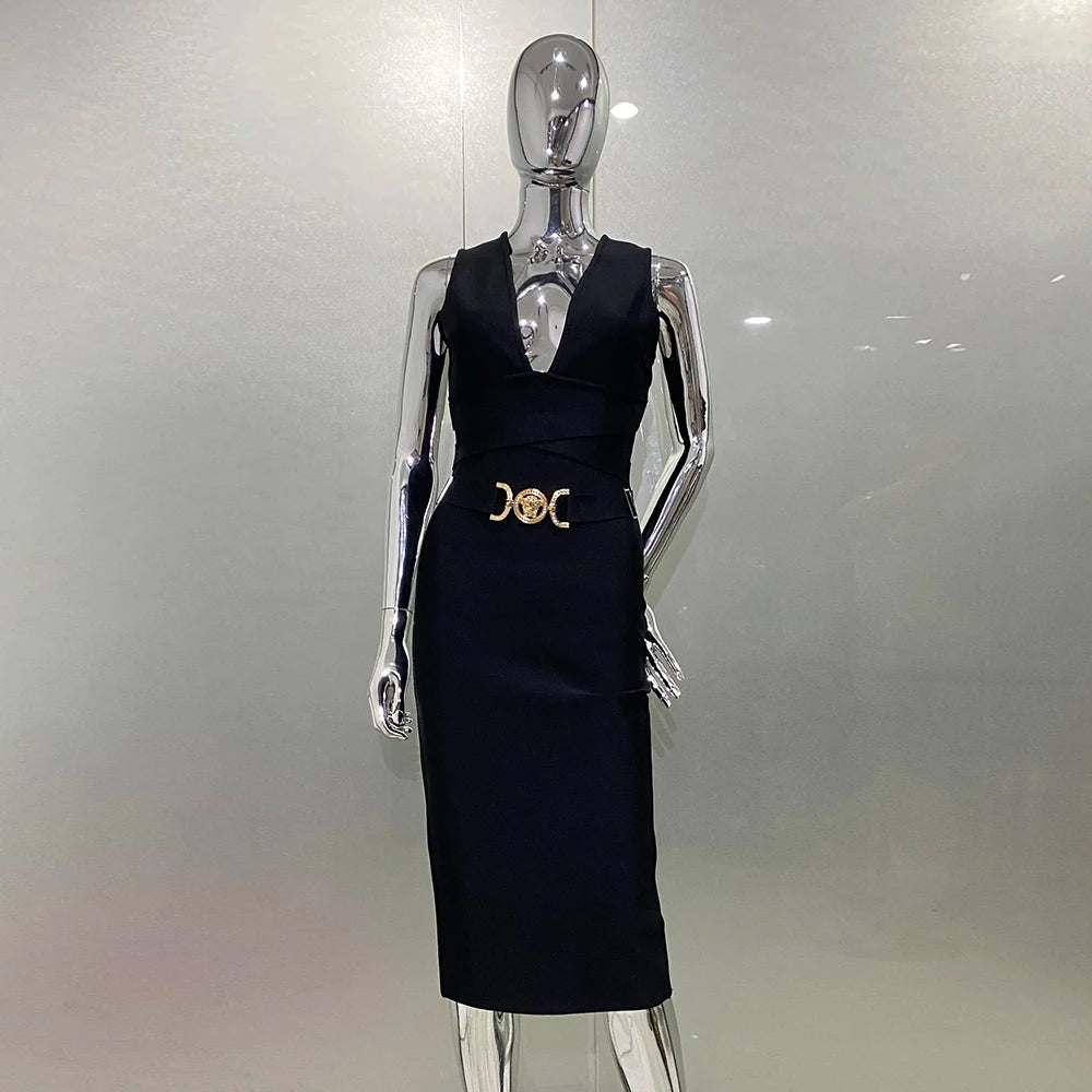 Mia Muse Dresses Summer Sexy Mature Vibe Plain Sleeveless Plunge Neck Below Knee Wrap Dating Dress 2025 for Women