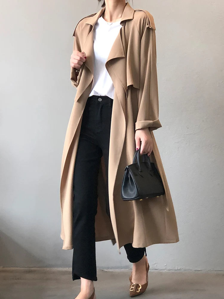 SEDUTMO Spring Women Long Trench Coat Fashion Windbreaker Vintage Oversize Pocket Elegant Office Outwear With Belt ED1859