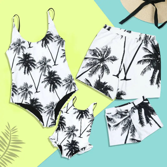 Family Matching Swimsuit Mother Father Girls Boys Swimwear Sleeveless Flowers Bikini Shorts Swimsuit  Bikini Sets