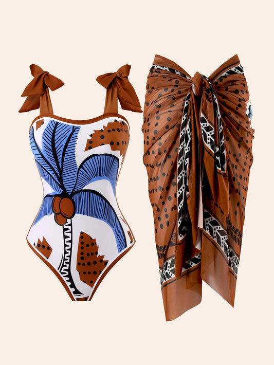 AimeimesFashion one-piece swimsuit with tropical coconut tree print for women; beach leisure vacation.