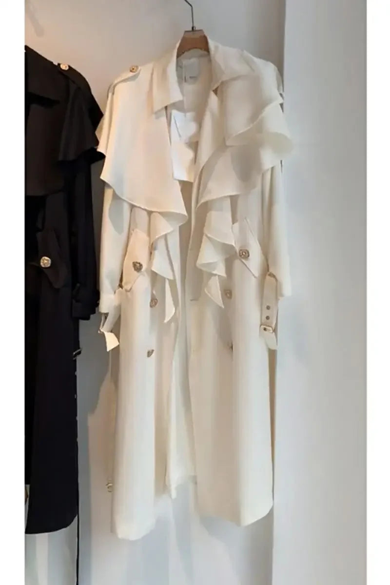 Elegant Beige Trench Coat for Women 2025 New Fashion Autumn Temperament Lady Mid-long Windbreaker Long Sleeve Casual Overcoat