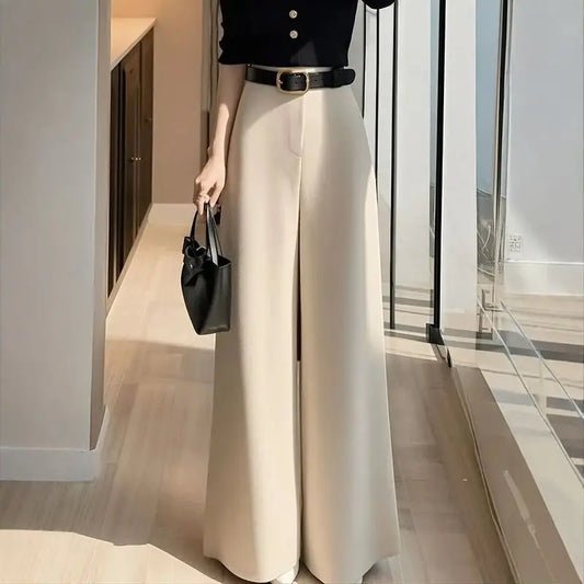 High-waisted Slimming Beige Narrow Wide-leg Pants for Women in Winter Loose Lazy and Relaxed Casual Straight Long Pants