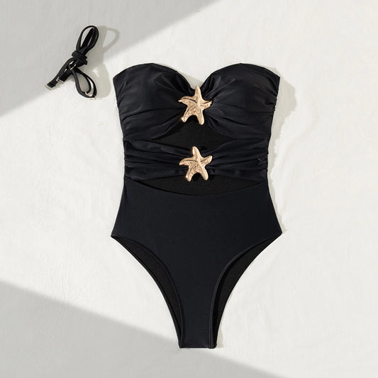 Women Monokini Backless Bathing Suit Starfish Decor Hollow-Out Beachwear Sleeveless Swimsuit Summer Bathing Suit Swimwear Bikini