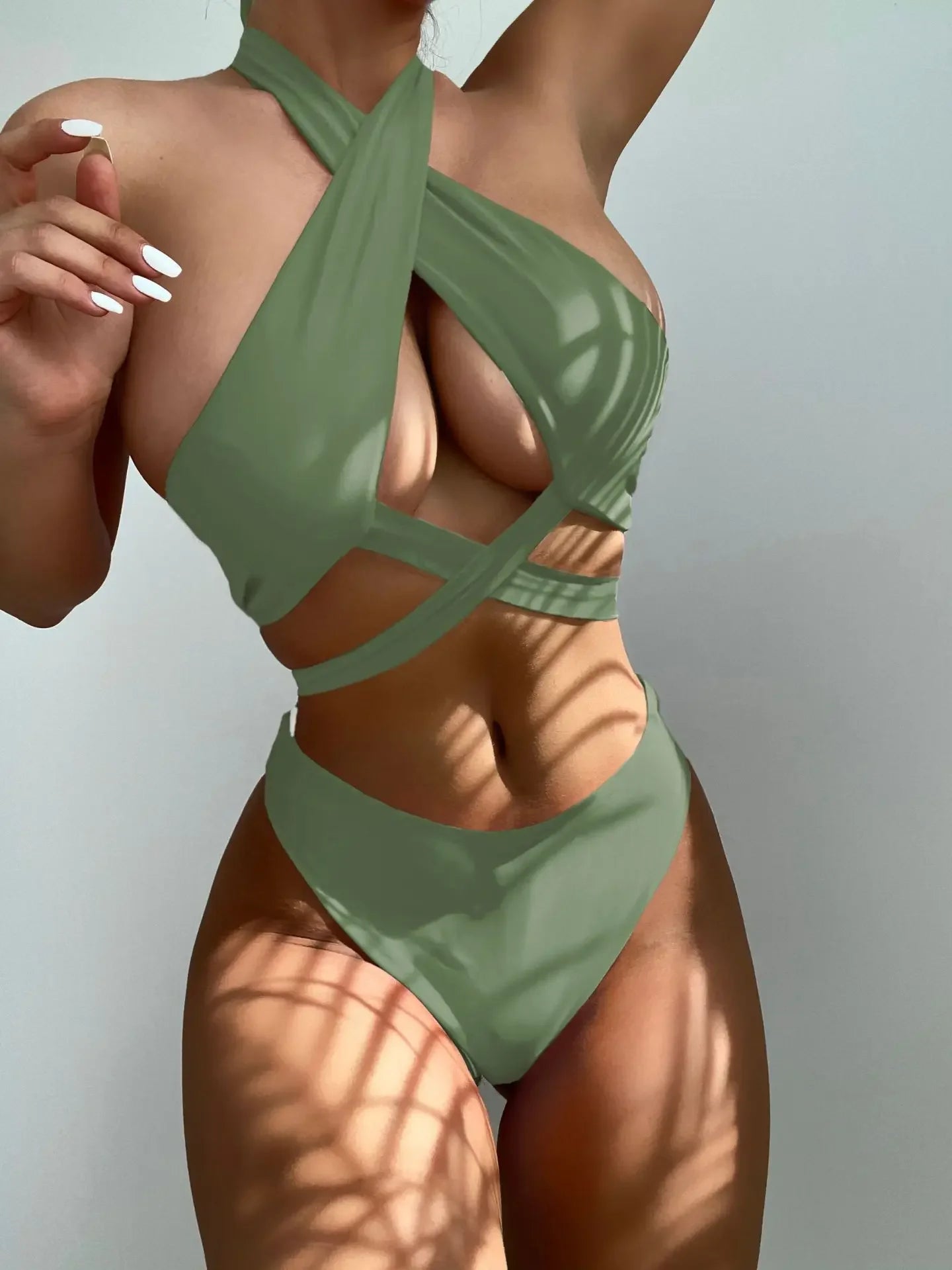 Sexy High Neck Cross Bikini Set 2023 Women Solid White Black Push Up Hollow Out Swimsuit Summer Bathing Suit High Waist Swimwear