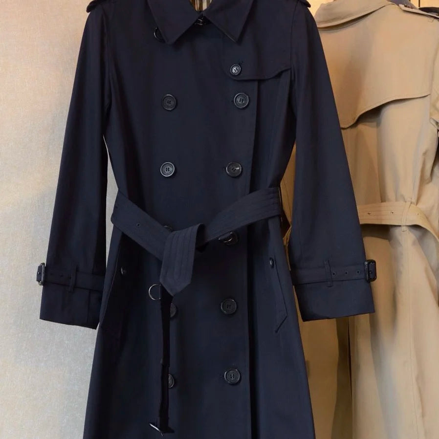 Women's Long Coat Premium Elegant Khaki British Style Mid-Length Jacket Vintage Classic Khaki  Trench Coat