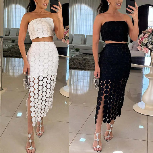 Cross-border2024 Europe and the United States spring and summer new breast wrap split skirt two-piece leisure loose vacation set